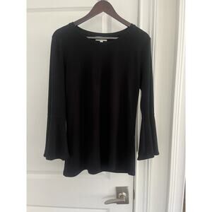 Neiman Marcus Women's Black Bell-Sleeved Top Sz. L rayon black NWOT